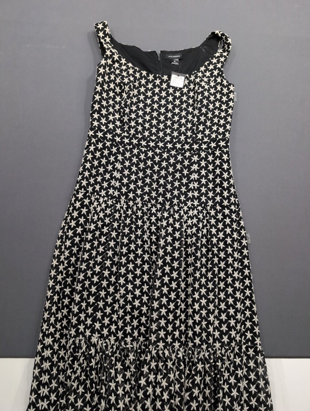 Club Monaco Embroidered Maxi Dress Black White Floral Sz 12
